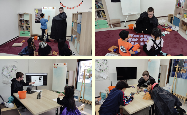 荒井校 ハロウィンレッスンの様子 2 「英語を学ぶ」から「英語で学ぶ」レベルを目指す。アメリカ人女性がオーナーの英会話スクール。CLIL、Flipped Classroom(反転レッスン)を東北でいち早く導入