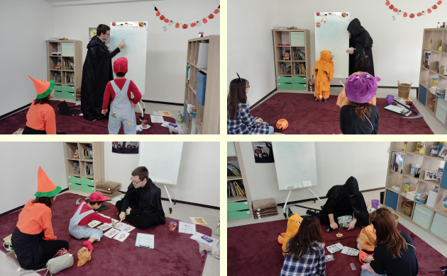 荒井校 ハロウィンレッスンの様子 1 「英語を学ぶ」から「英語で学ぶ」レベルを目指す。アメリカ人女性がオーナーの英会話スクール。CLIL、Flipped Classroom(反転レッスン)を東北でいち早く導入